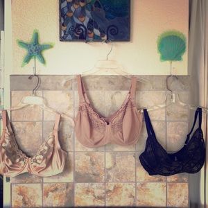 Three size 38DD Underwire unpadded Bras.